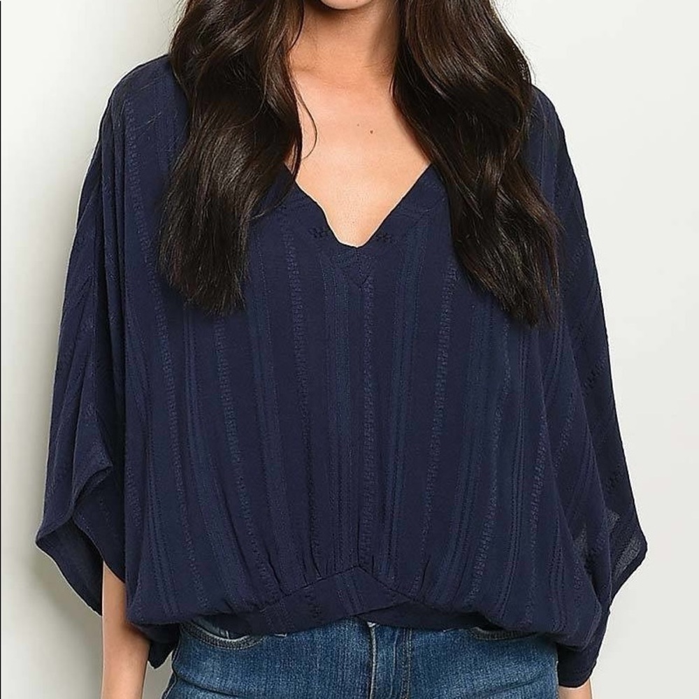Navy Blue Ribbed Knit Top